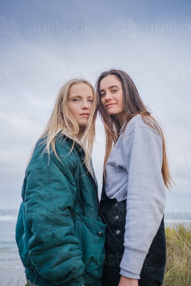 Two hipster girls at the beach - Australian Stock Image