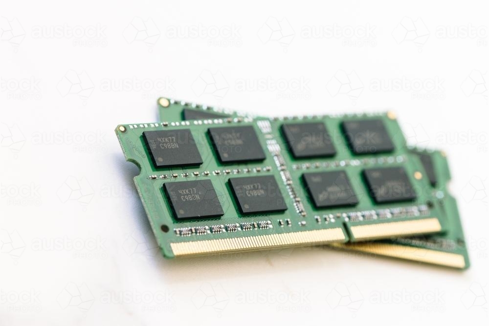Image of Two memory boards for a computer on white Austockphoto