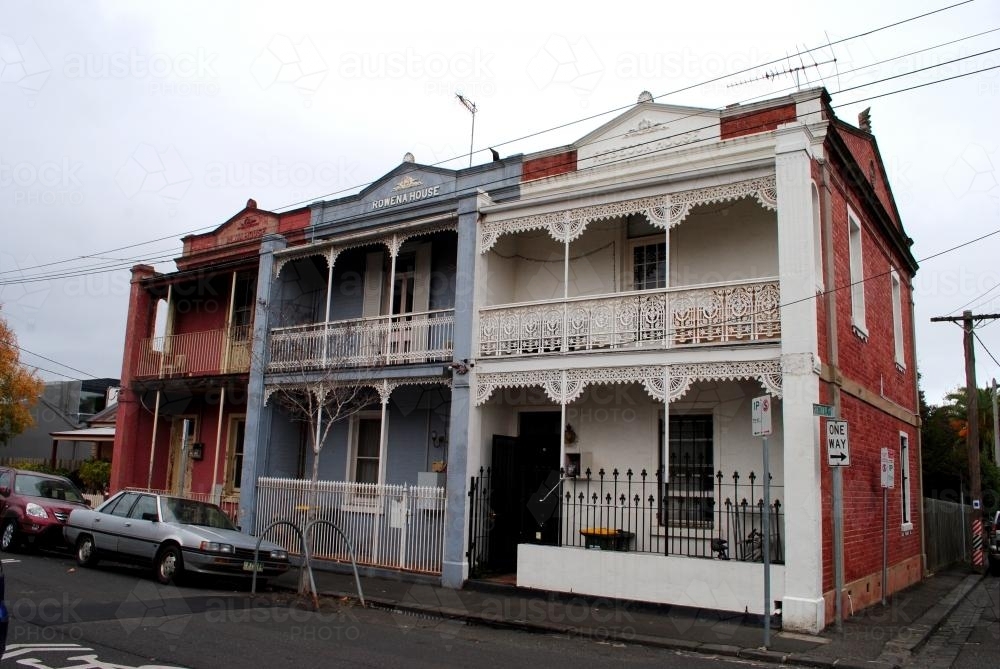 Two-storey terraced houses in Richmond, Melbourne - Australian Stock Image