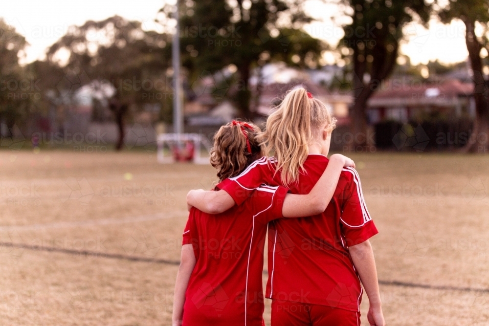 Two tween football players at practise - Australian Stock Image