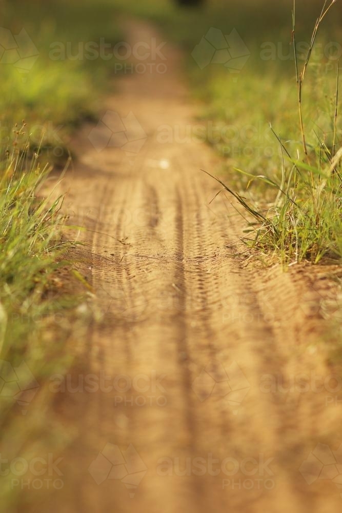 Tyre marks on a dusty bike track - Australian Stock Image