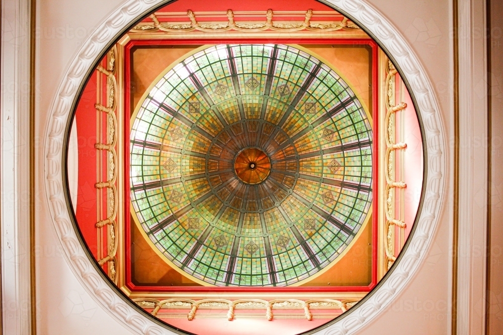 Upwards shot of domed roof in building - Australian Stock Image