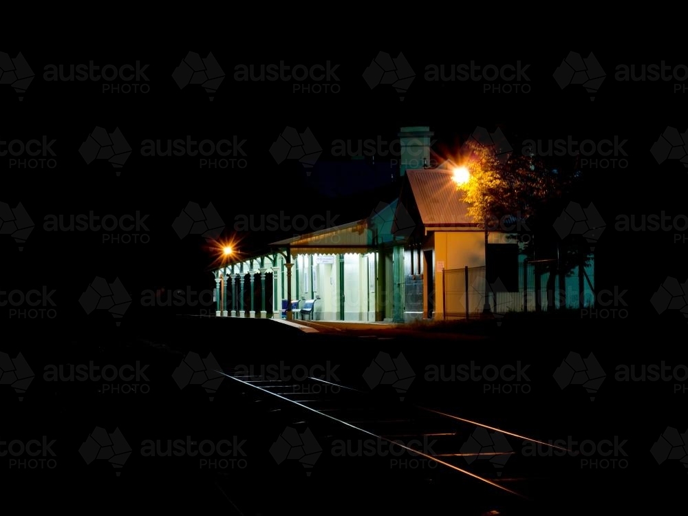 Uralla Railway Station at night - Australian Stock Image