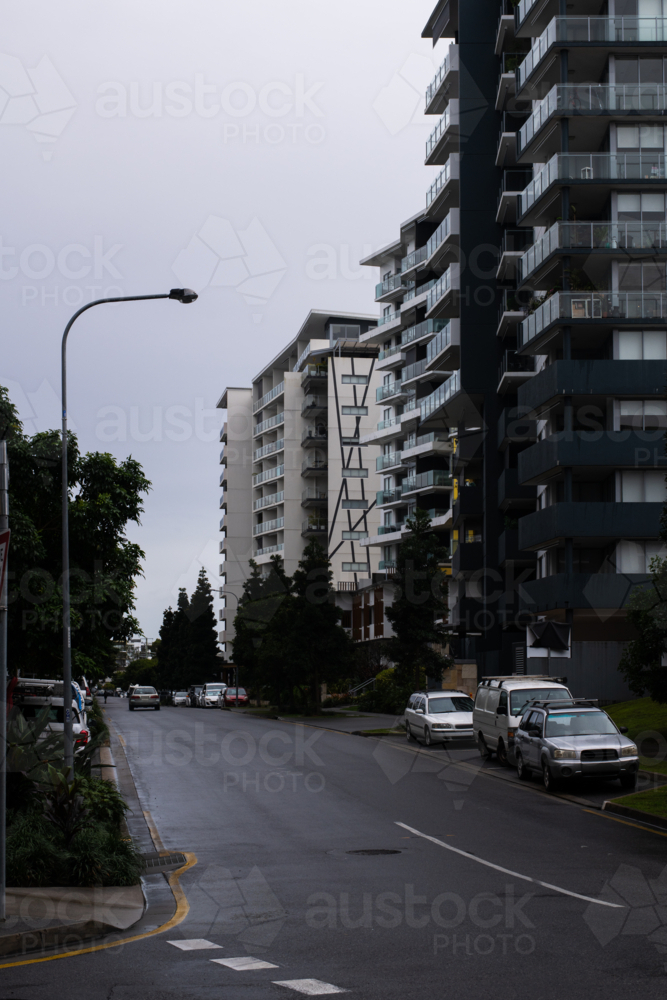 Image of Urban residential street with modern apartment buildings and ...
