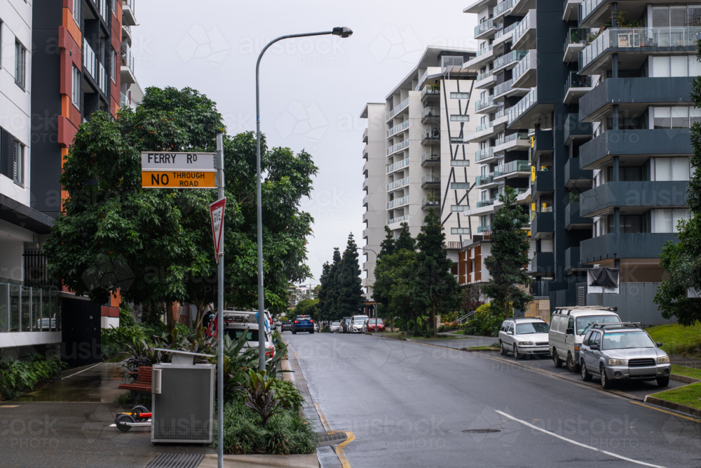 Image of Urban residential street with modern apartment buildings and ...