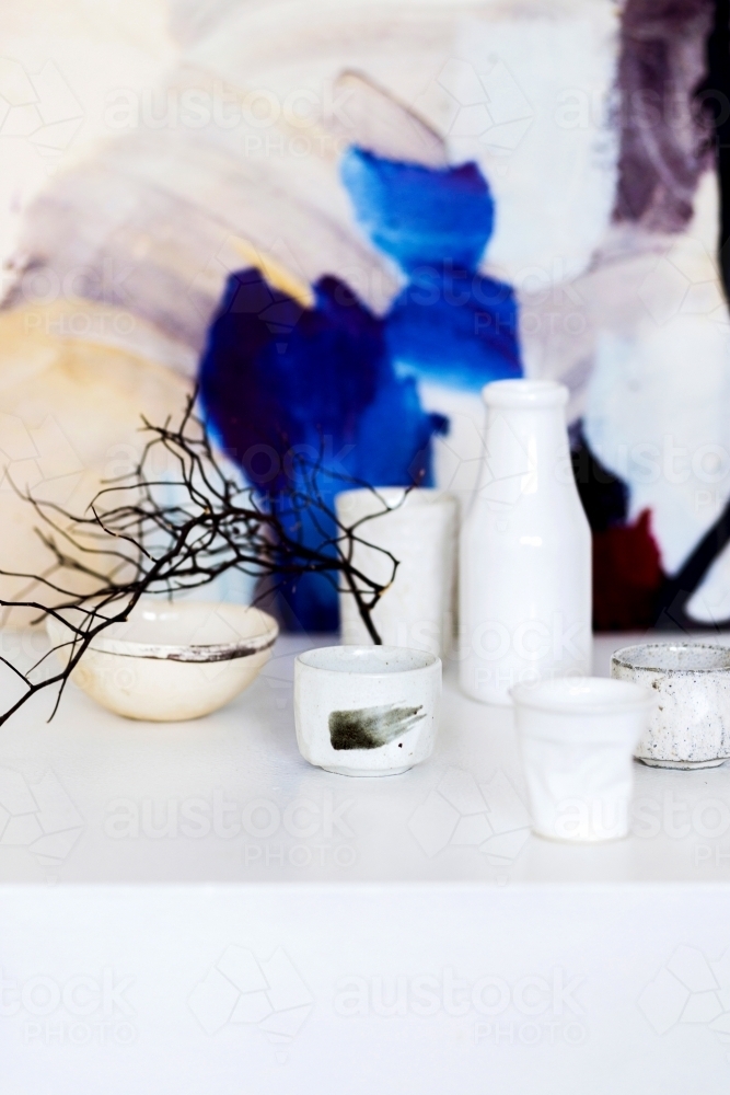 Variety of ceramic tumblers and cups - Australian Stock Image