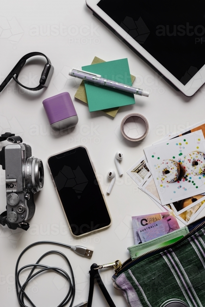 various items on desktop - Australian Stock Image