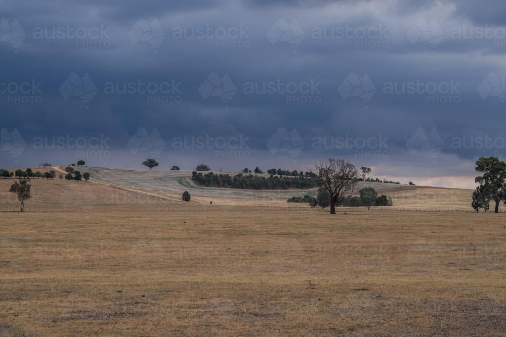 Vast grazing land with oncoming storm - Australian Stock Image
