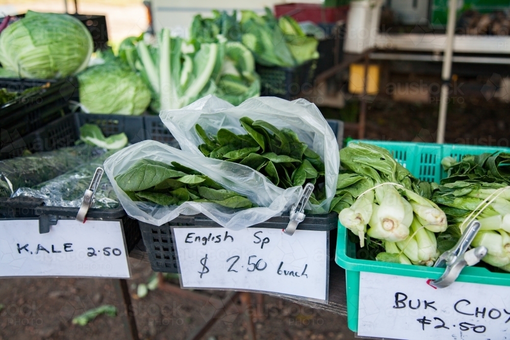 Vegetables for sale at farmers stall on the roadside - Australian Stock Image