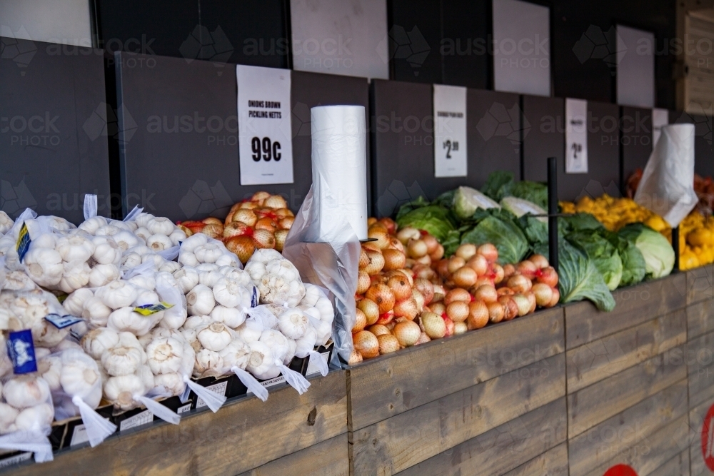 Vegetables on display outside shop - Australian Stock Image