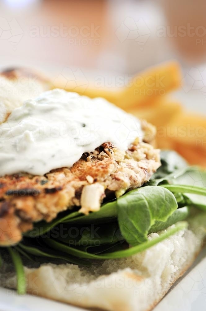 Vegetarian pattie on a burger - Australian Stock Image