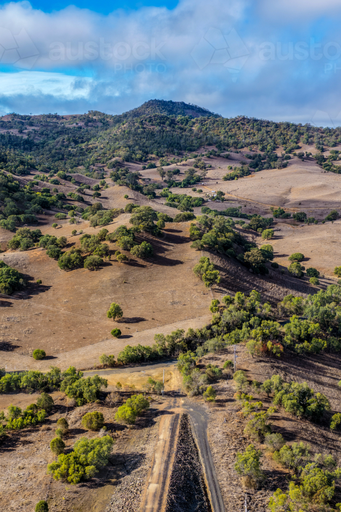 Vertical Aerial view of the mountain landscape at Glenbawn in NSW Australia. - Australian Stock Image