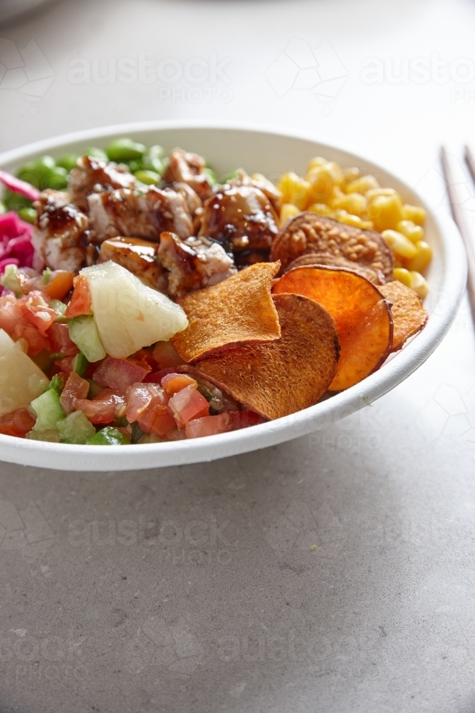 vertical close up shot of a poke bowl - Australian Stock Image