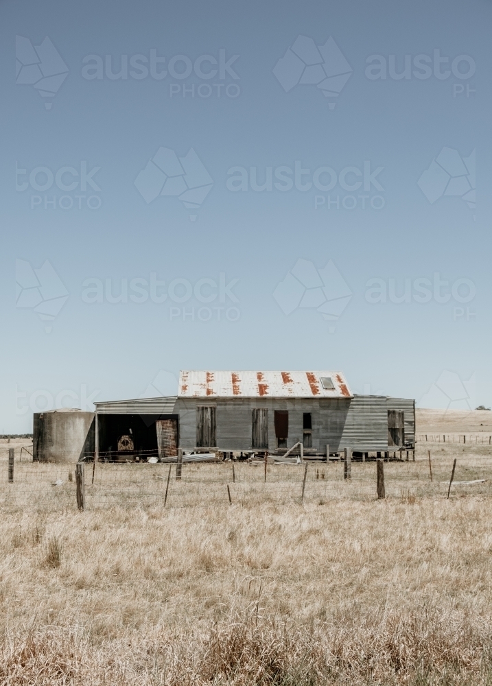 Vertical shot of a old shed on farm - Australian Stock Image