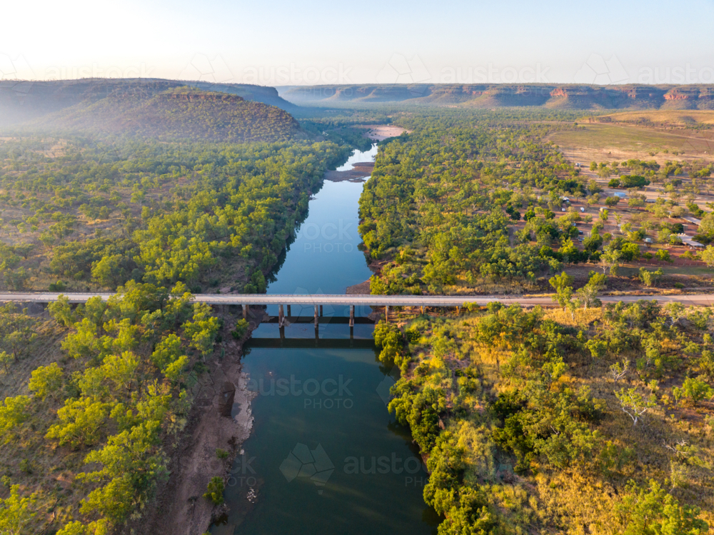 Victoria Highway crossing over Victoria River - Australian Stock Image