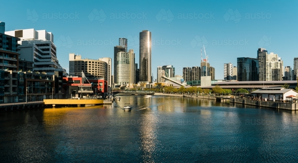 View along South Wharf towards CBD, Melbourne - Australian Stock Image
