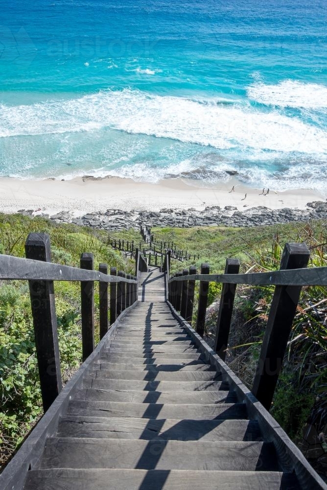 View down long stairway to the beach - Australian Stock Image