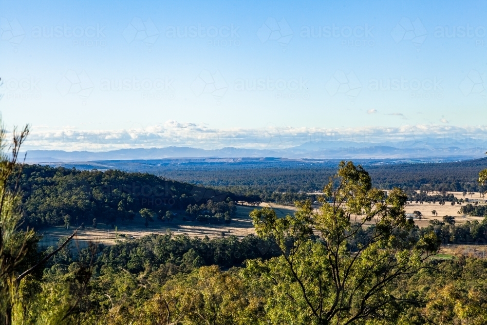View from Bulga hills over bush landscape - Australian Stock Image