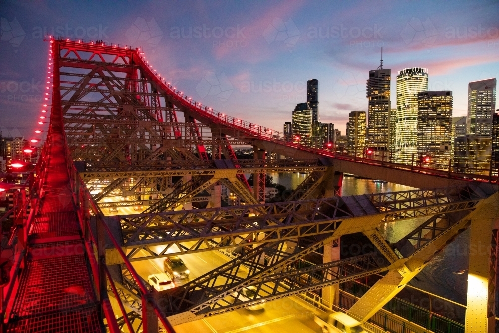 View from on the Story Bridge across to the Brisbane city skyline - Australian Stock Image