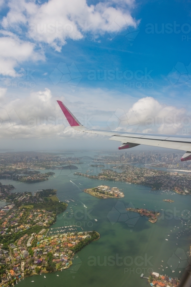 view from plane flying into Sydney - Australian Stock Image