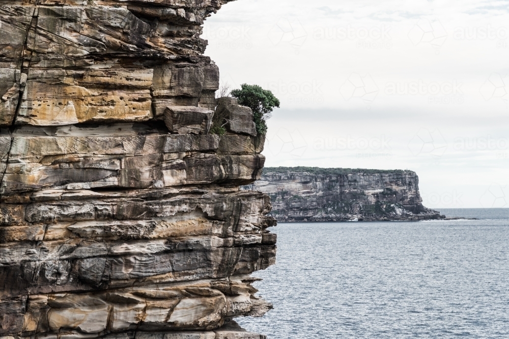 view of and ocean cliffs on Bronte to Bondi coastal walk - Australian Stock Image