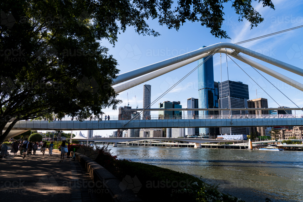 View of Brisbane City, with Bridge over River and another bridge in background. - Australian Stock Image