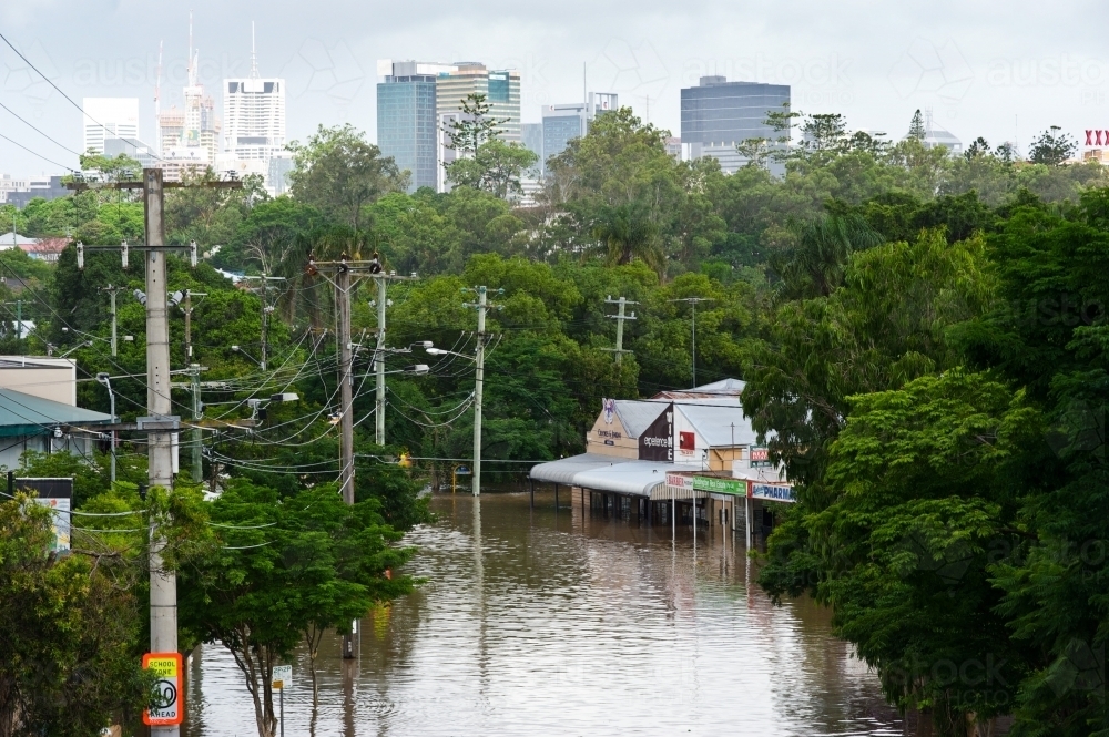View of Brisbane under flood waters, in 2011 - Australian Stock Image
