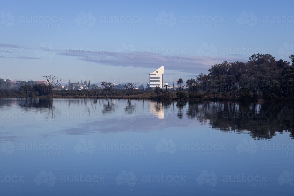 view of Bunbury skyline with reflection in inlet - Australian Stock Image