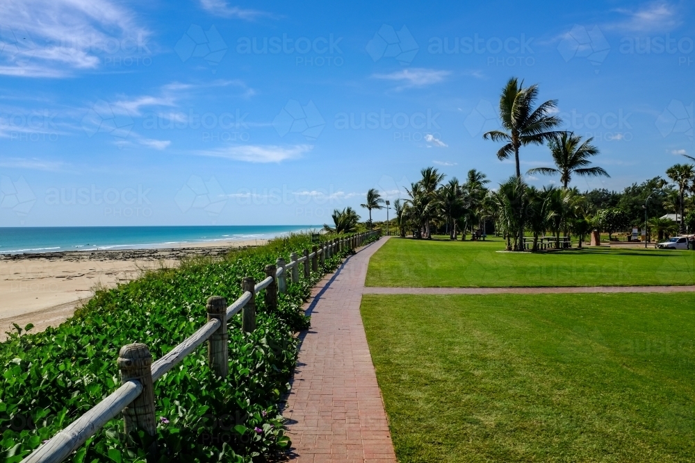 View of Cable Beach and park beneath blue sky - Australian Stock Image