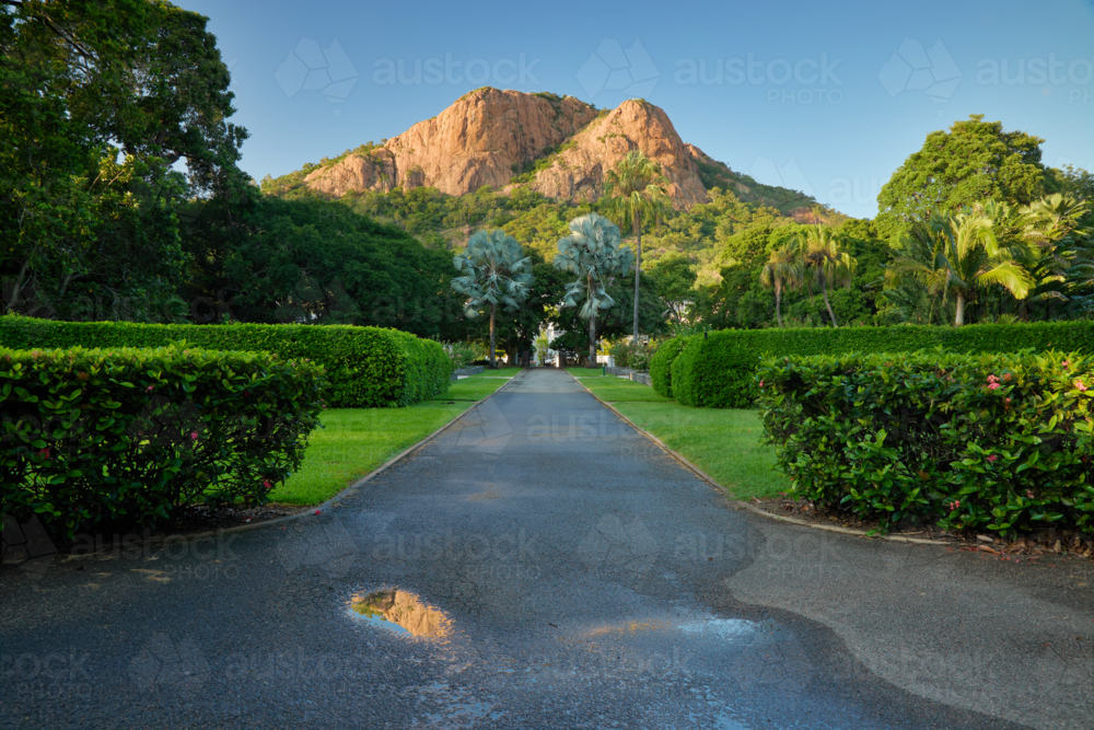 View of Castle Hill from Queen's Garden, Townsville - Australian Stock Image