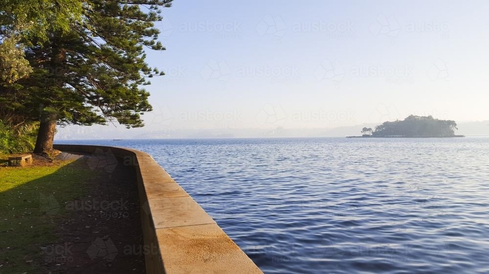 View of Clark island and Sydney harbour from McKell Point, Darling Point, Sydney. - Australian Stock Image