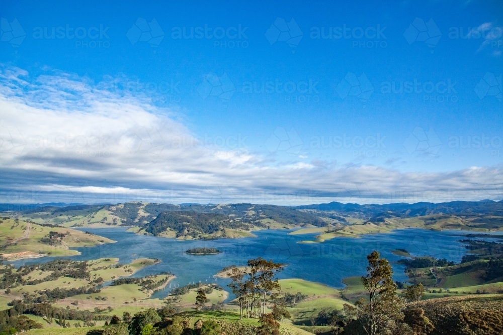 View of Lake St Clair in the morning from the mountains - Australian Stock Image