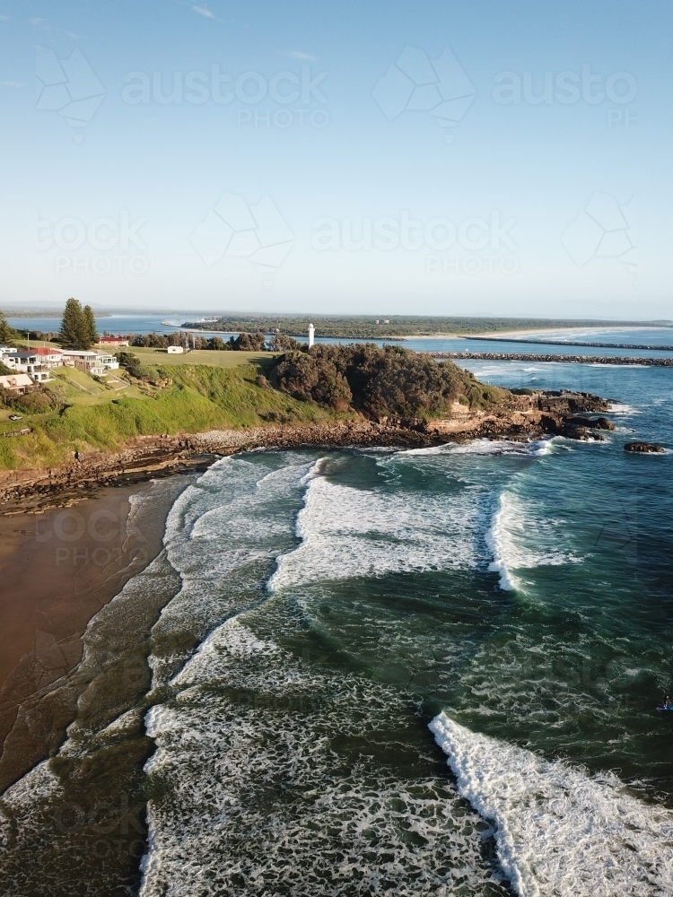View of Main Beach and Yamba Lighthouse looking north - Australian Stock Image