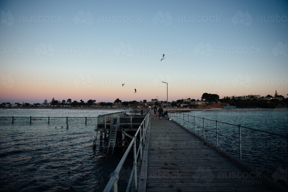 View of Moonta Bay from pier at sunset - Australian Stock Image