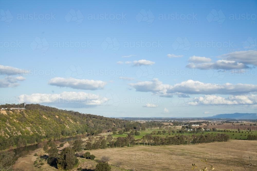 View of rural farms and paddocks of Long Point from hill - Australian Stock Image