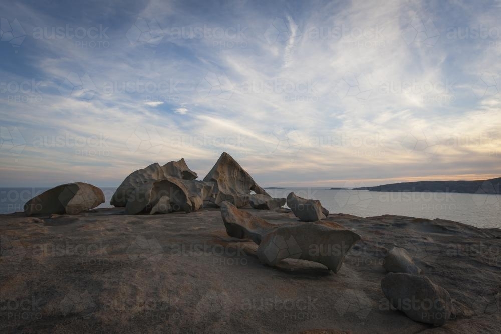 View of sea and sky over Remarkable rocks at twilight - Australian Stock Image