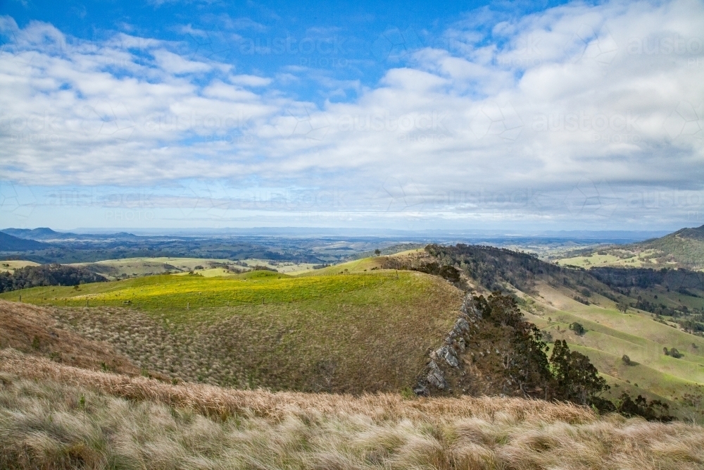 View of sloping hills and valleys in Hunter region of NSW - Australian Stock Image