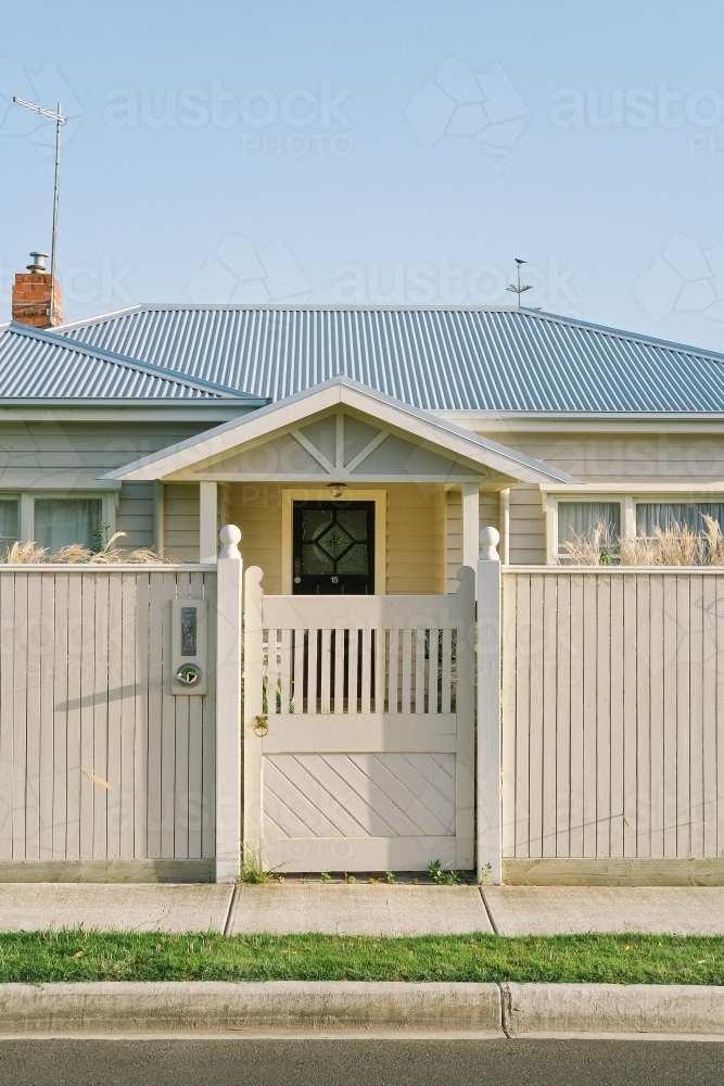View of surburban house front gate - Australian Stock Image