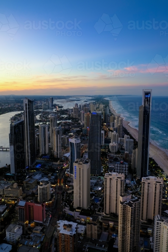 View of Surfers Paradise at dusk - Australian Stock Image