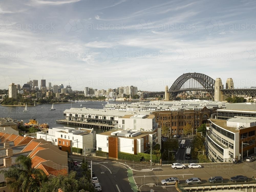 view of Sydney Harbour from top floor of Palisade Hotel - Australian Stock Image