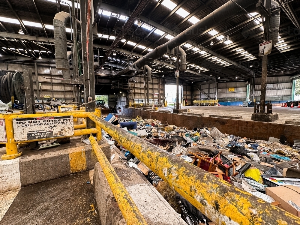 Image of view of the garbage inside a waste management facility ...
