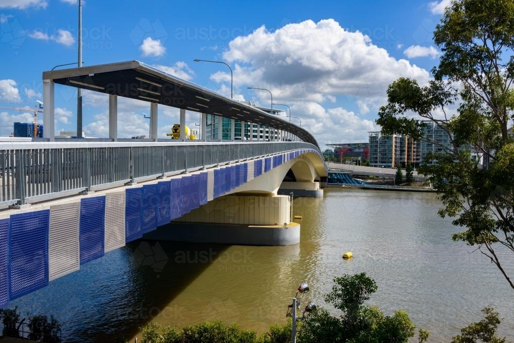 View of the Go Between Bridge from South Brisbane on a sunny day - Australian Stock Image