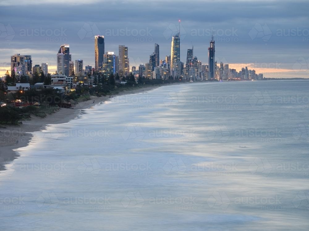 View of the Gold Coast from Broadbeach towards Surfers Paradise - Australian Stock Image