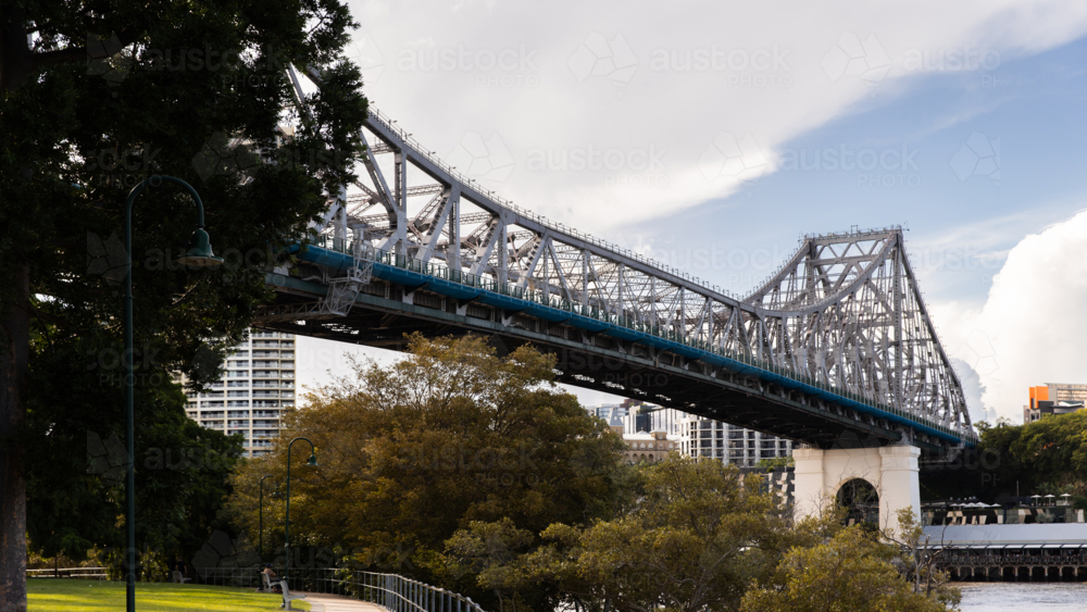 view of the Story Bridge from the south side of the Brisbane River - Australian Stock Image
