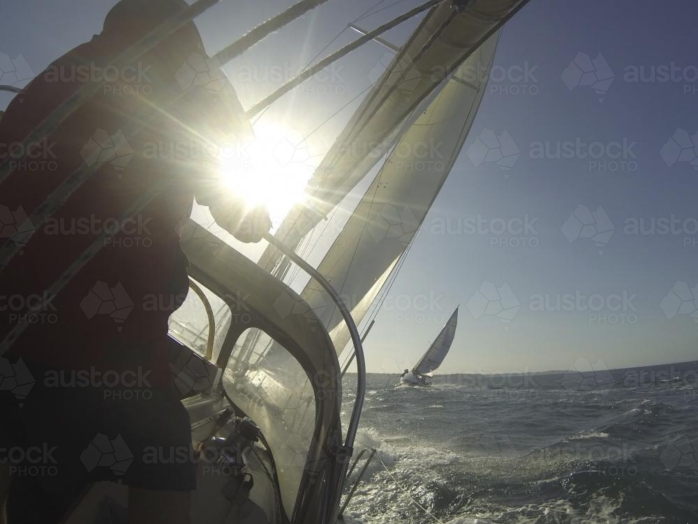 View on board a yacht during a race to the finish - Australian Stock Image