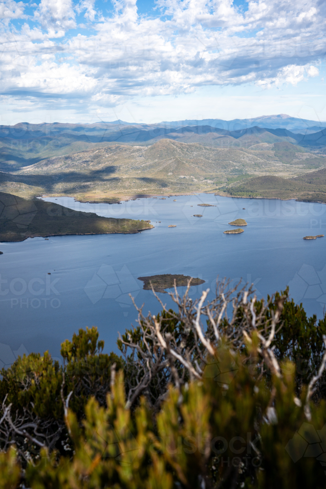 View on lake Burbury from a Tasmanian mountain - Australian Stock Image