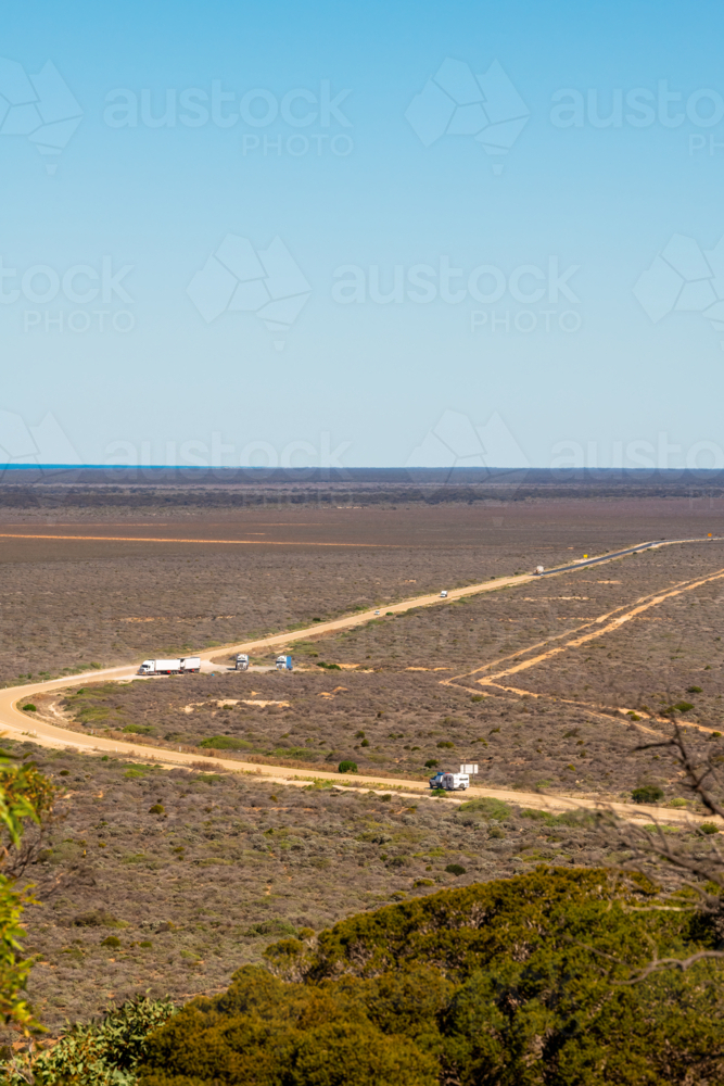 View on top of escarpment looking west along Eyre Highweay, Eucla, Western Austtralia - Australian Stock Image