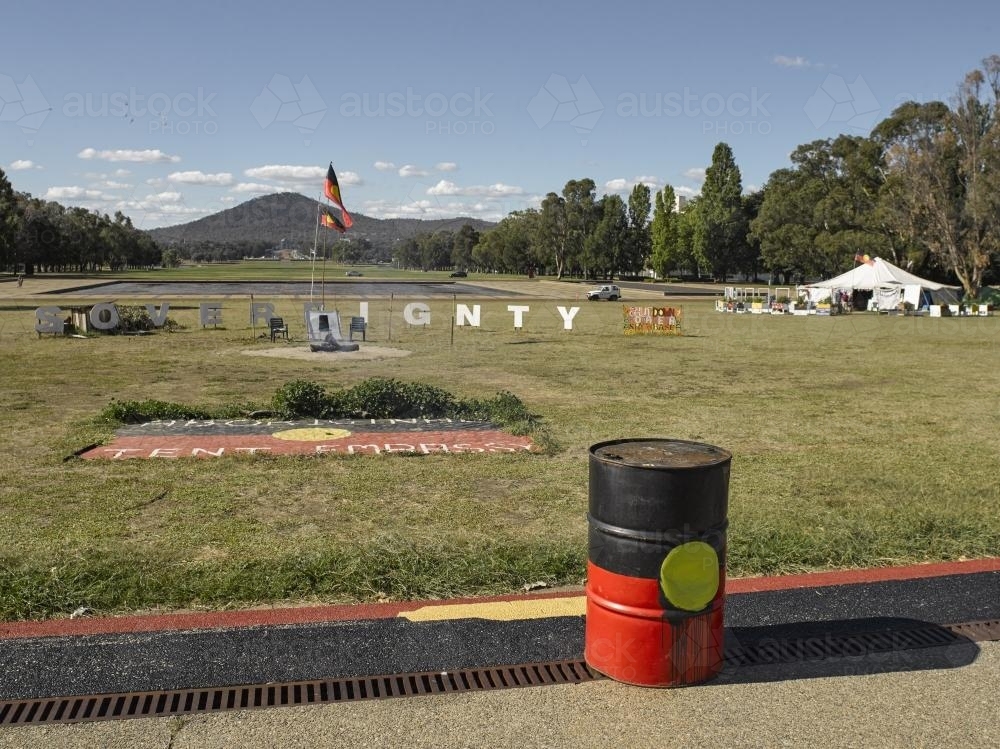 View over aboriginal tent embassy near old parliament house - Australian Stock Image