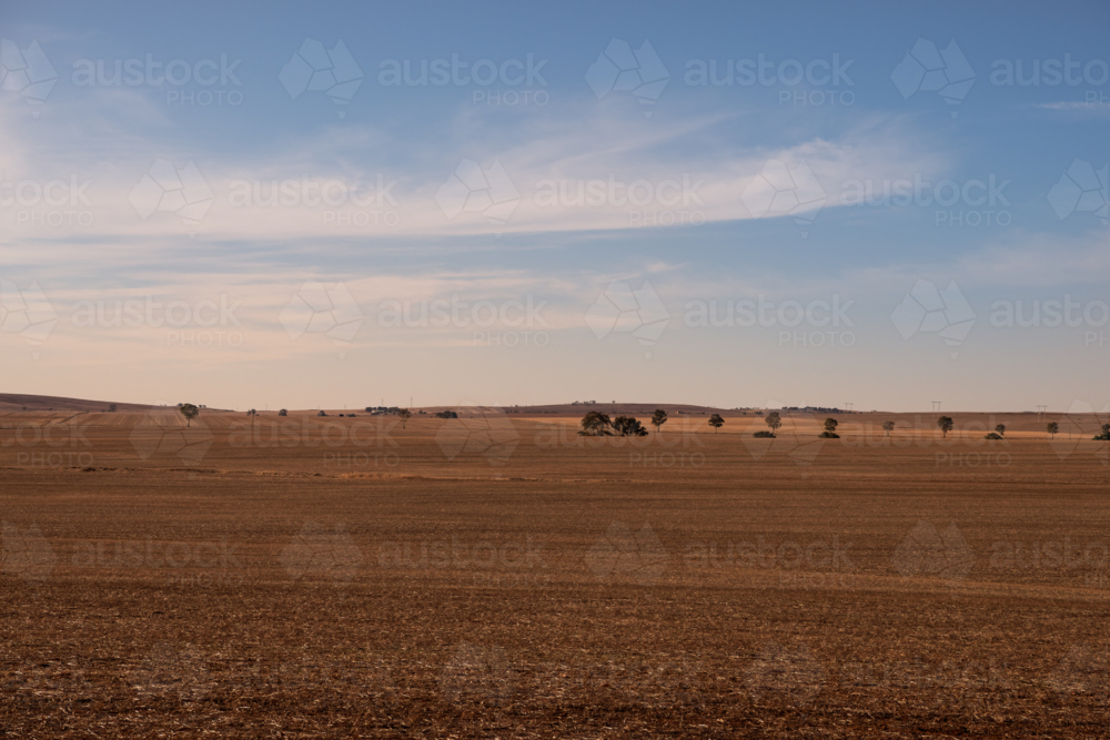 View over dry brown fields, near Clare Valley, South Australia - Australian Stock Image