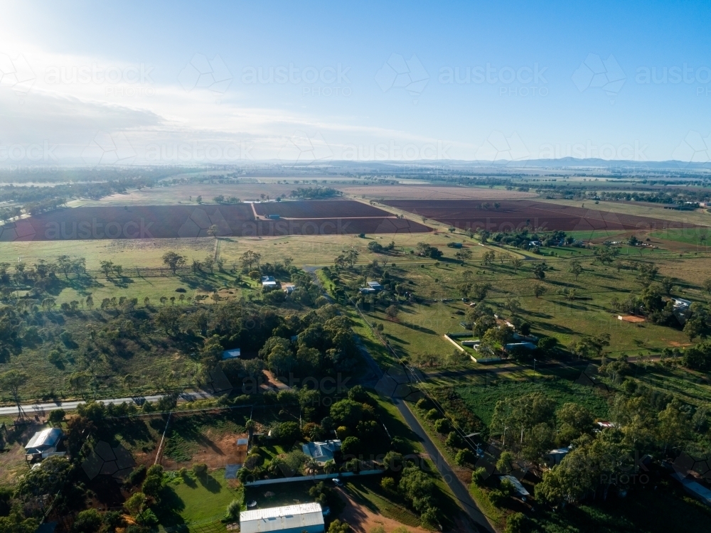 view over farmland during good season in autumn in Australia - Australian Stock Image